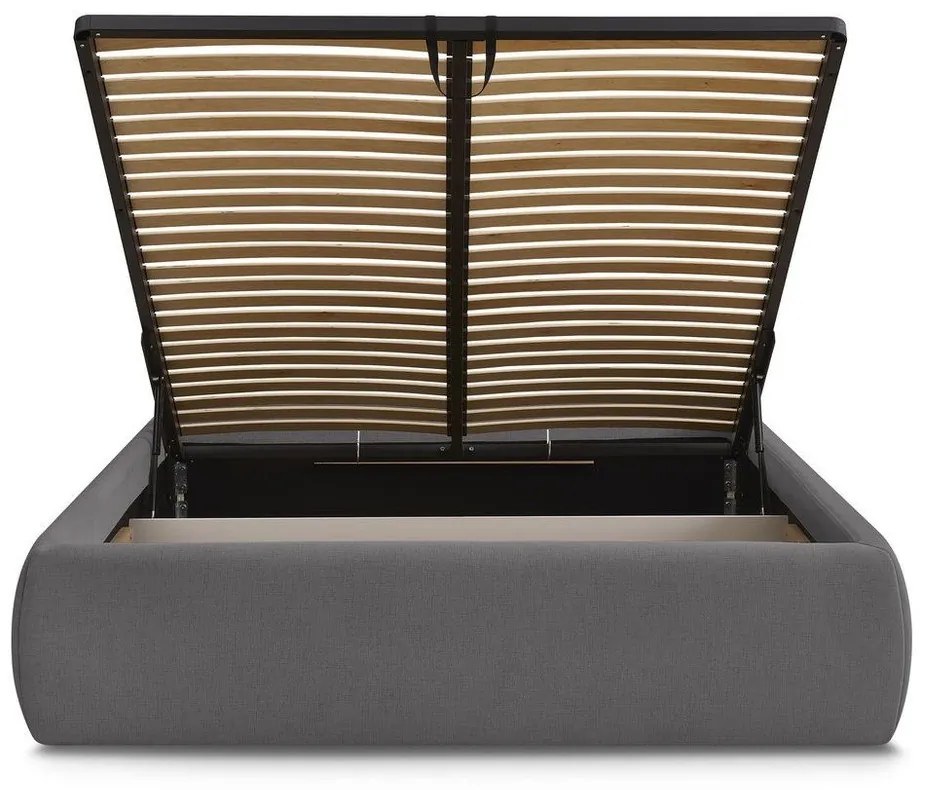 Sötétszürke kárpitozott ágyneműtartós franciaágy ágyráccsal, ágytámla nélkül 180x200 cm Inera – Bobochic Paris