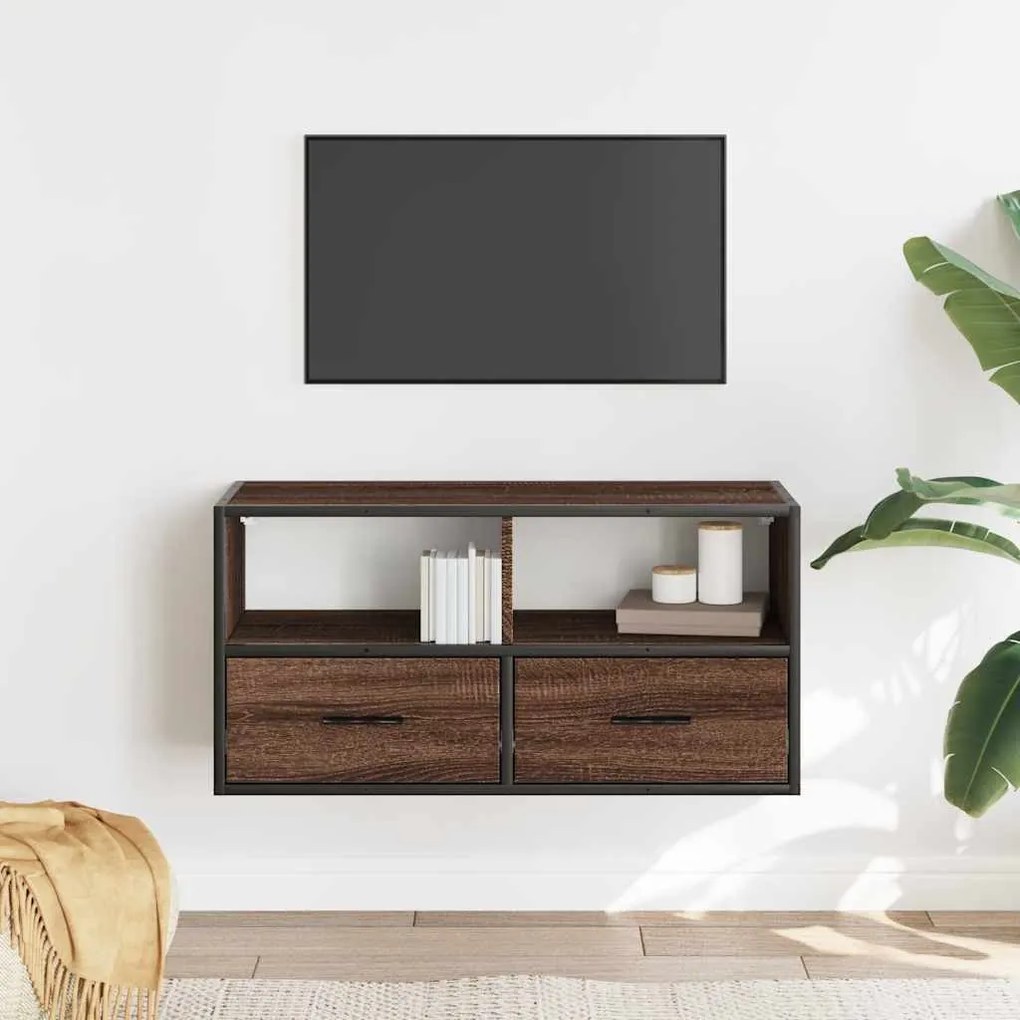 barna tölgy színű szerelt fa és fém TV-szekrény 80x31x39,5 cm