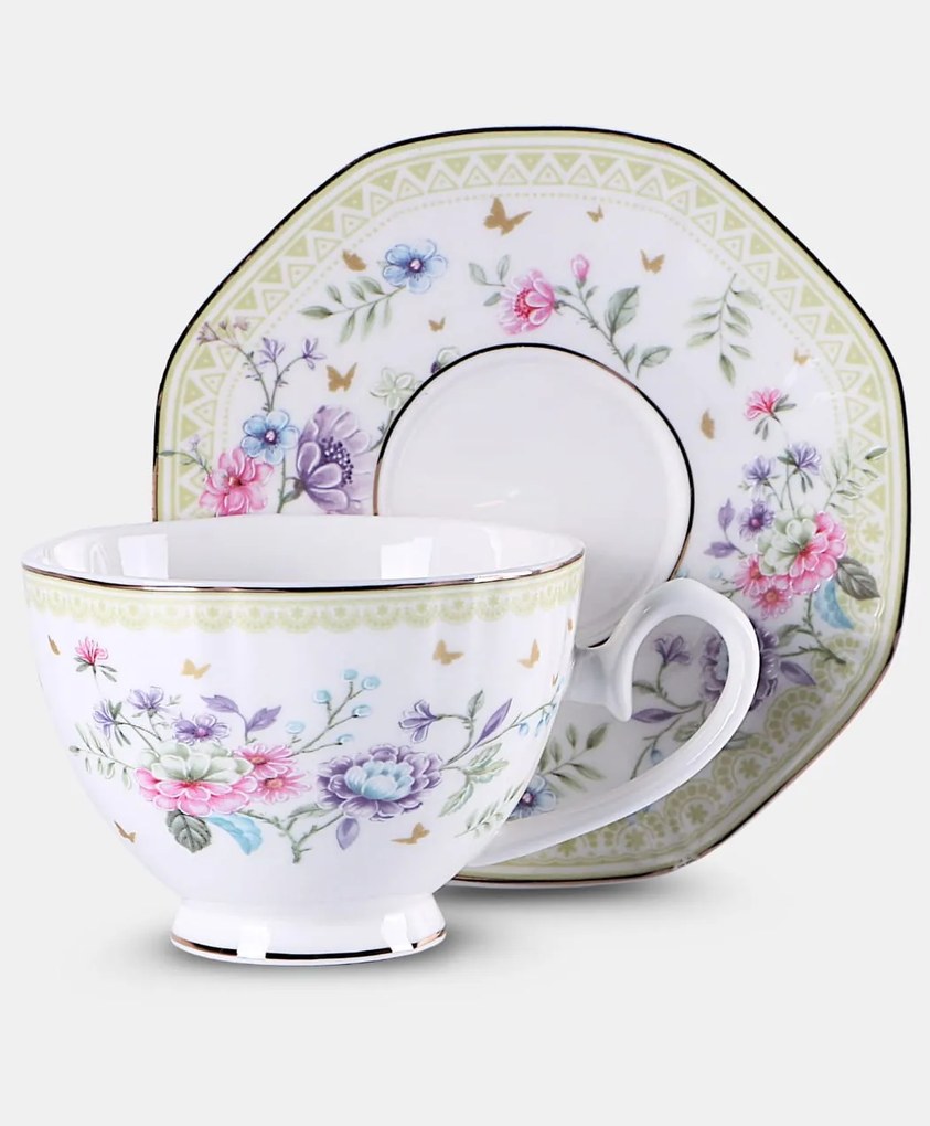 Virág mintás fehér porcelán csésze két személyes készlet Veroni Joana