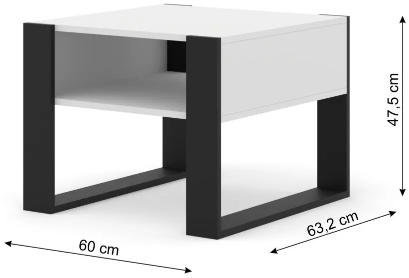 Dohányzóasztal Matt Fehér-Fekete Színben. Mondi Lawa 60