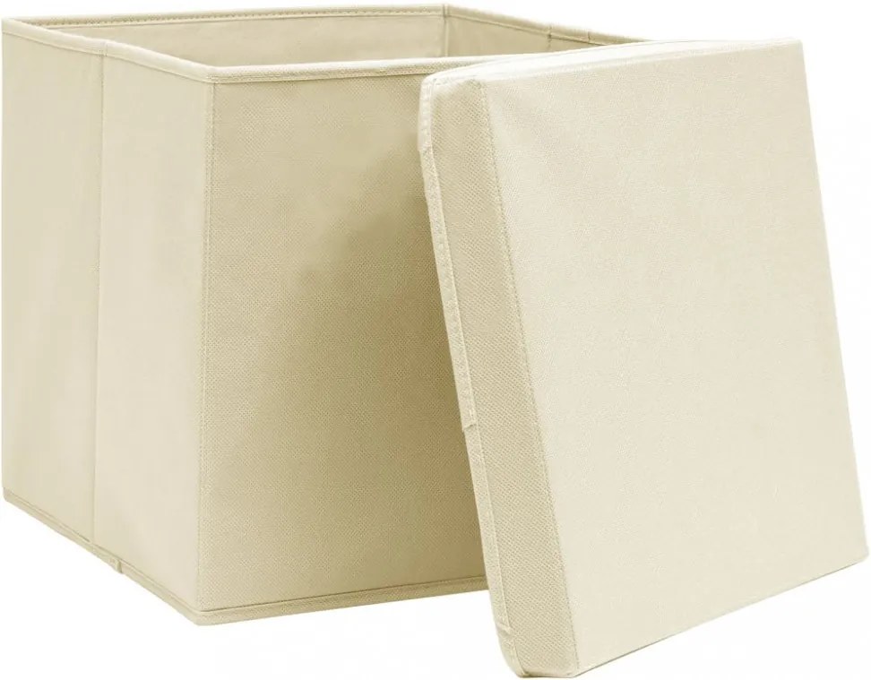 4 db krémszínű szövet tárolódoboz fedéllel 32 x 32 x 32 cm