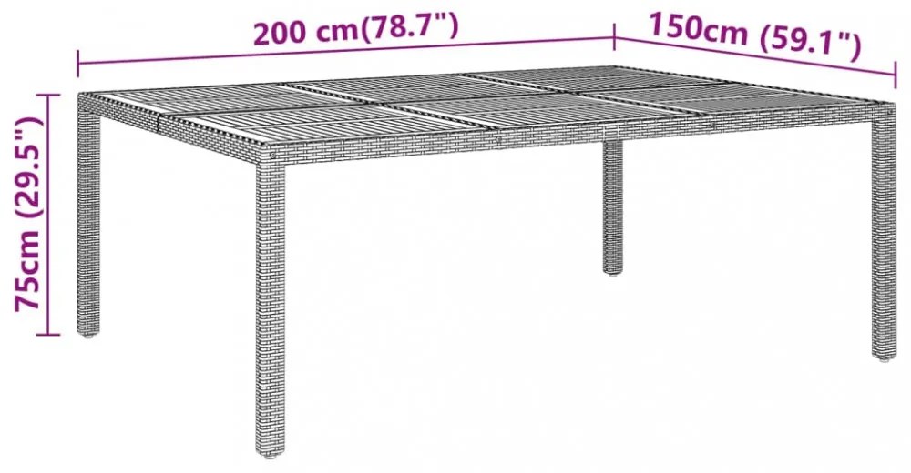 szürke akácfa és polyrattan kerti asztal 200 x 150 x 75 cm