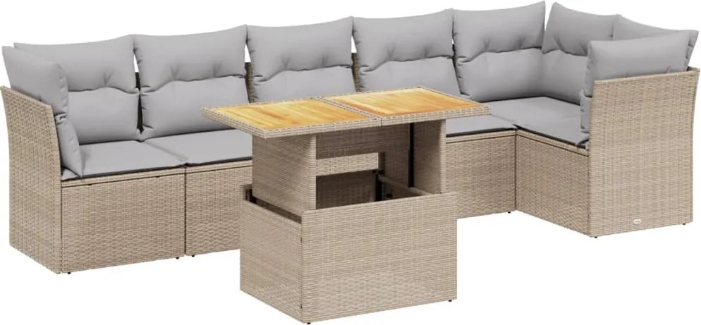 vidaXL 7 részes bézs polyrattan kerti ülőgarnitúra párnákkal