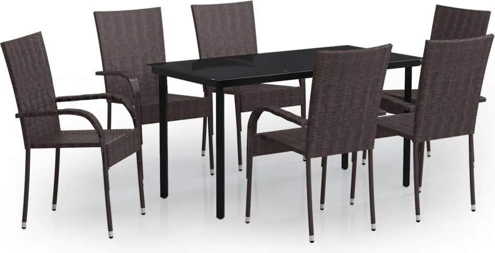vidaXL 7 részes barna-fekete kerti étkezőgarnitúra