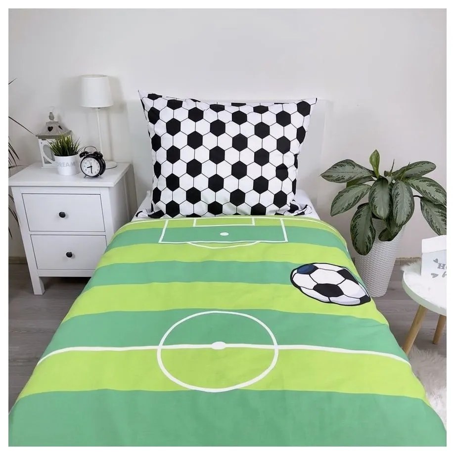 Zöld egyszemélyes pamut gyerek ágyneműhuzat 140x200 cm Football – Jerry Fabrics