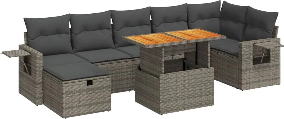 vidaXL 5 részes szürke polyrattan akácfa kerti ülőgarnitúra párnákkal