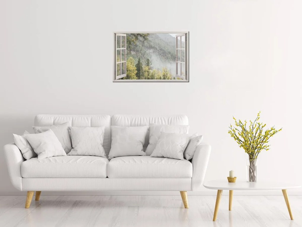Gario Vászonkép Nyitott ablak Titokzatos erdo Méret: 90 x 60 cm