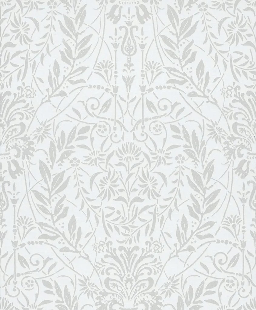 Fehér Tapéta Növényi Díszekkel Ezüst Szoba Elegáns Tapéta