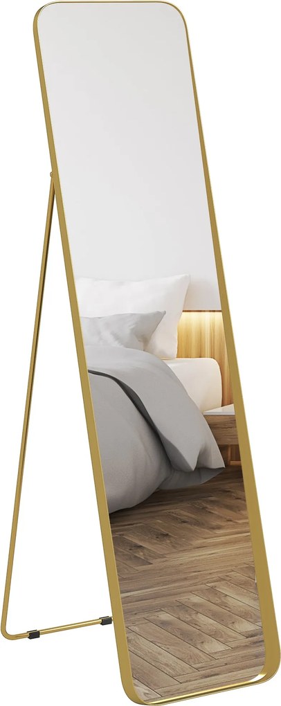HOMCOM Teljes Tested Tükör 160 x 40 cm Karcsúsító Álló Tükör Fém Kerettel és Ütésálló Üveggel, Álló, Dőlő Tükör Nappaliba, Hálószobába, Előszobába, Ar