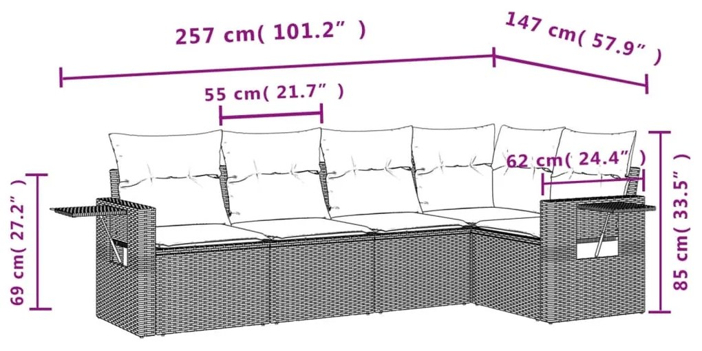 5 részes barna polyrattan kerti ülőgarnitúra párnával