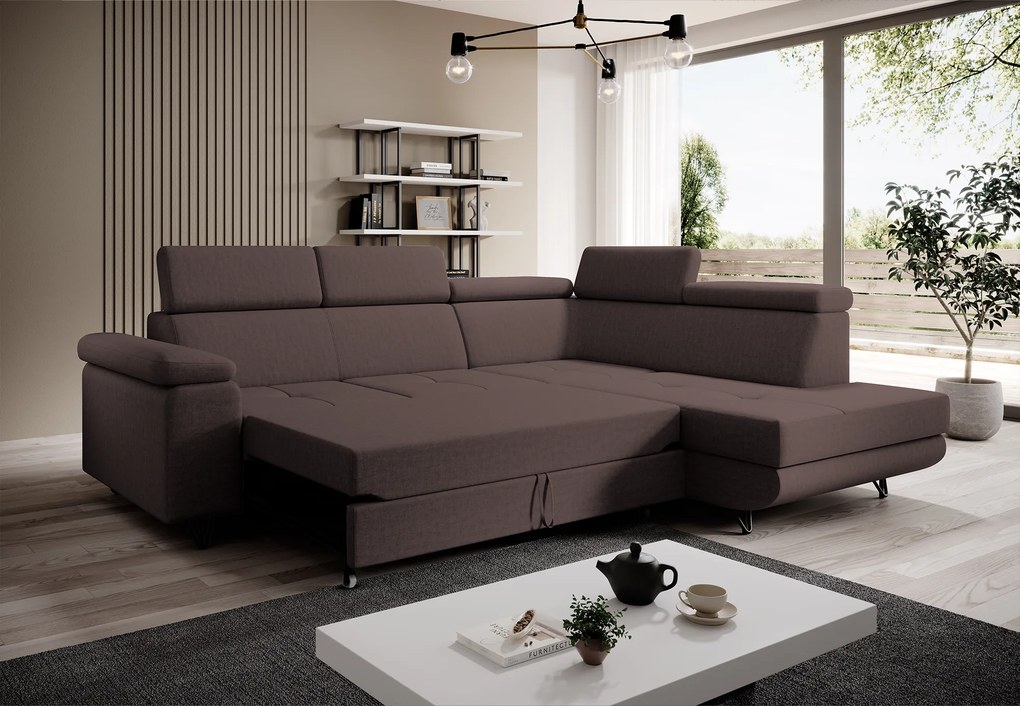 Kinyitható ülőgarnitúra, barna, jobbos, JOGI ROH