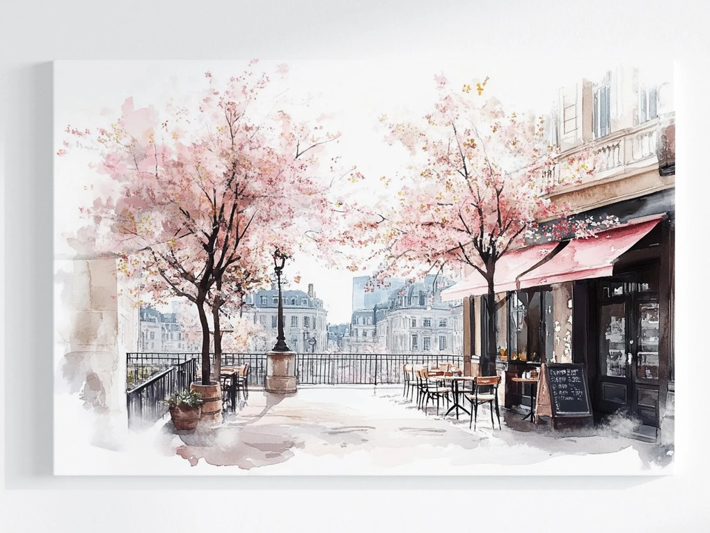 Vászonkép Canvas Párizs Franciaország Terasz Kávézó Fák Tavasz 60x40