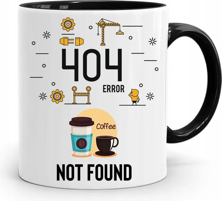 Fekete Fejlesztői Informatika Bögre 404 Not Found fényképes nyomtatással