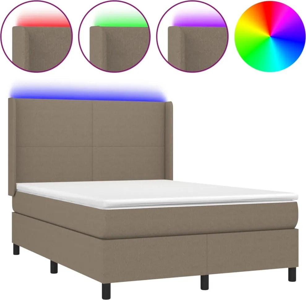vidaXL tópszínű szövet rugós és LED-es ágy matraccal 140x190cm