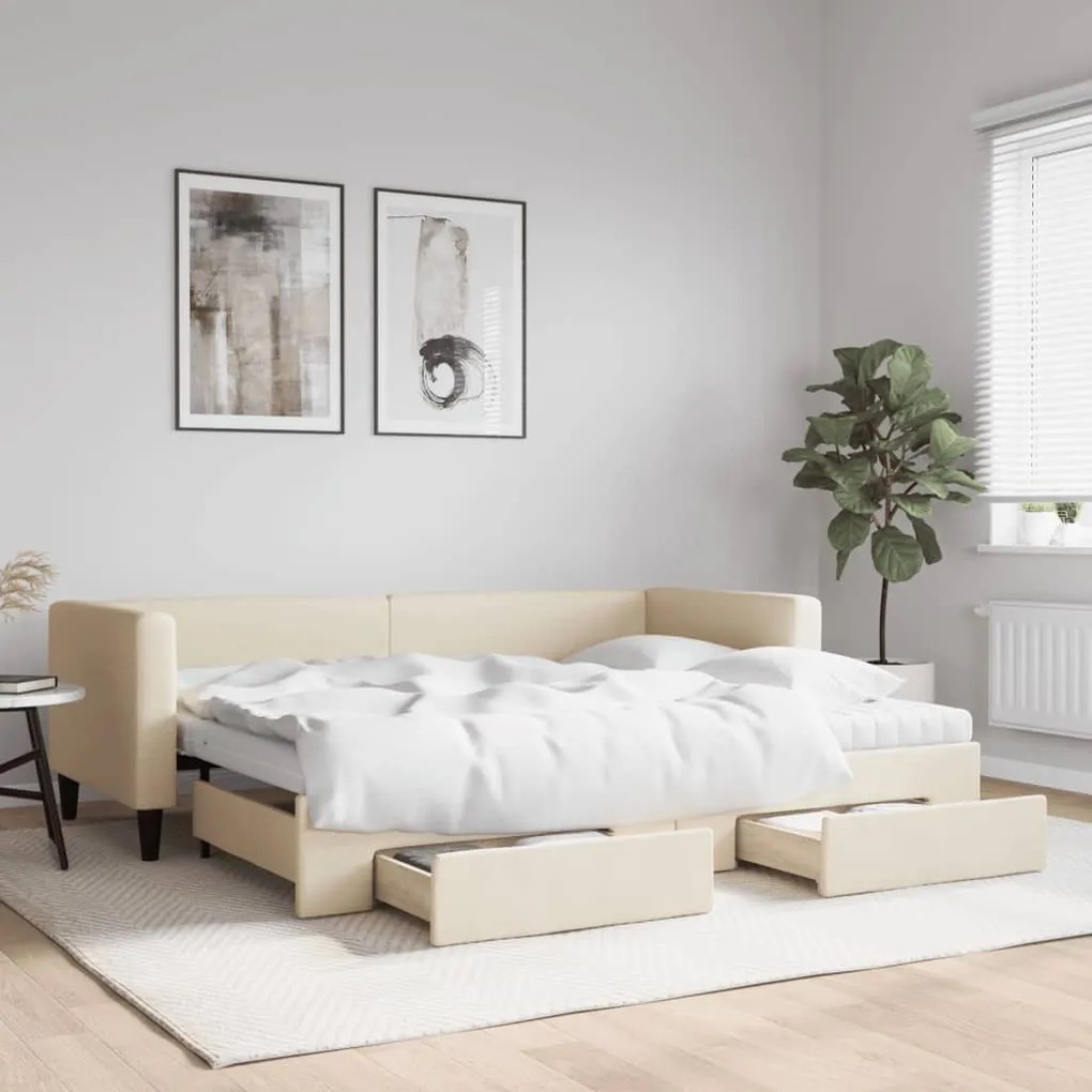 krémszínű kihúzható szövetheverő fiókokkal 80 x 200 cm