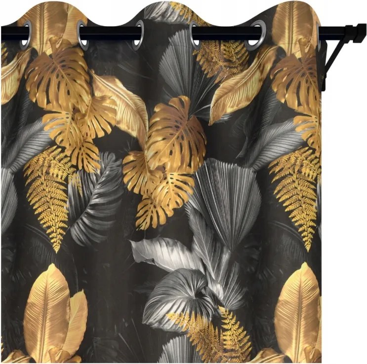 Függöny Átvezető Kerekek 140x240 Fekete Nagy Levelek Függöny A Nappaliba