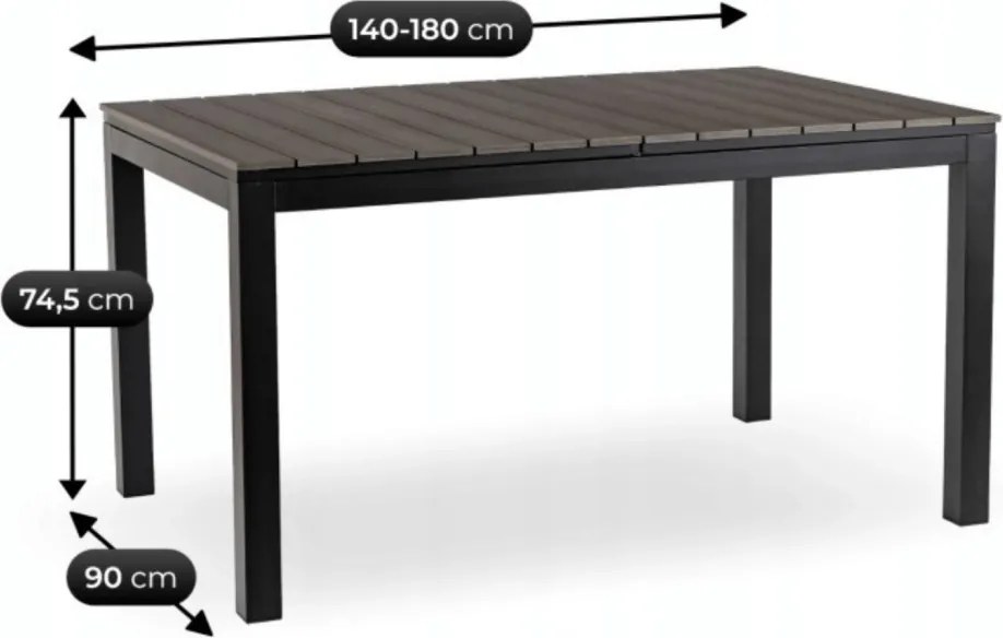 Stół Ogrodowy ARGOS 140-180 cm Ciemnoszary Dąb/Czarny