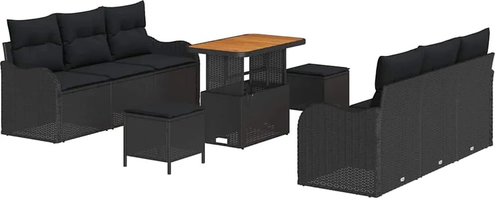 vidaXL Kerti Kanapé Szett párnával 9 pcs Fekete polirattan