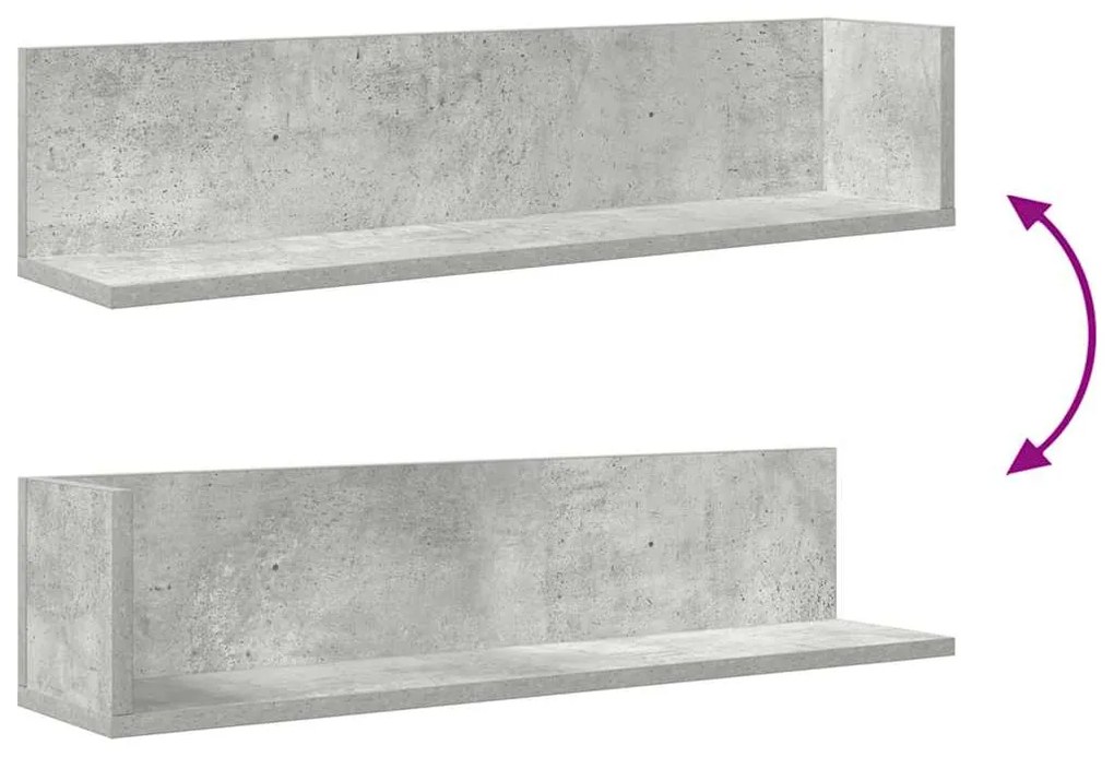 2 db betonszürke szerelt fa fali polc 75 x 16,5 x 16,5 cm