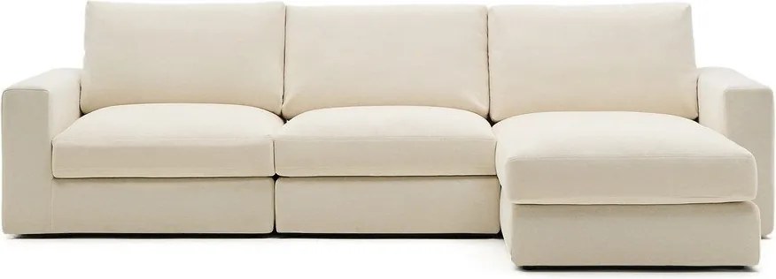 Bézs zsenília sarokkanapé (jobb oldali-heverő résszel) Alea – Kave Home