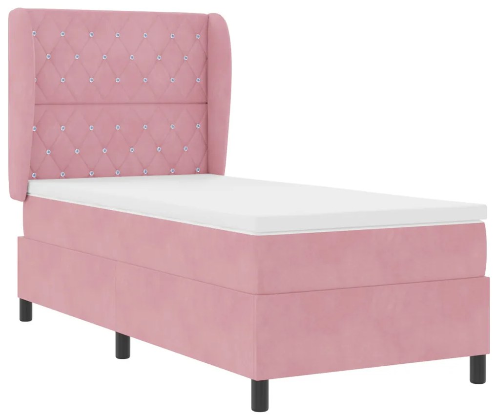 Boxspring Ágy Matraccal Rózsaszín 90x190 cm Bársony