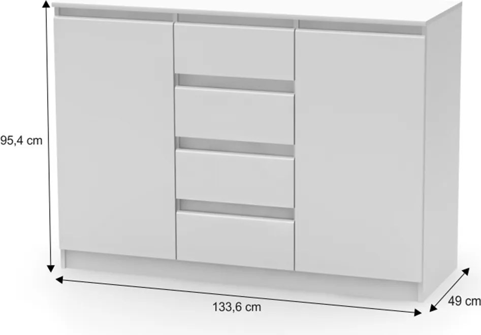 2 ajtós komód 4 fiókkal, fehér, HANY NEW 010