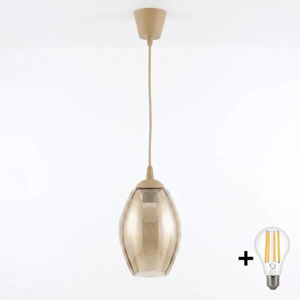 Brilagi - LED függőlámpa zsinóron R GLASS 1xE27/60W/230V átm. 17 cm bézs/füstbézs