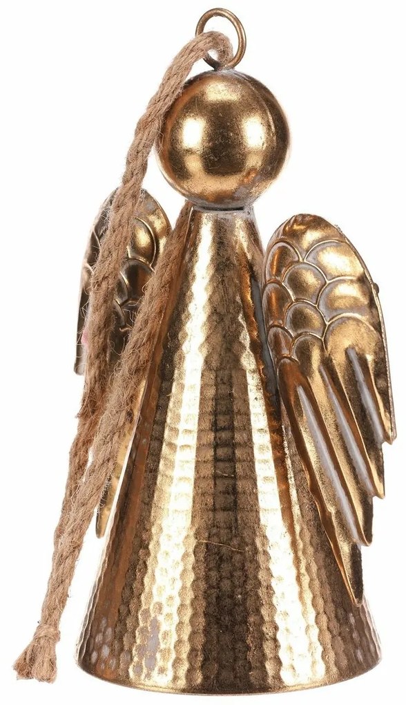 Függő fém karácsonyi dekoráció Angyal harang 24cm, arany