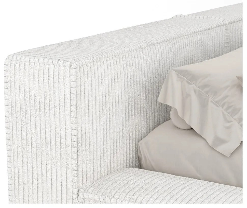 Krémszínű kárpitozott ágyneműtartós franciaágy ágyráccsal 200x200 cm Voliera – Maison de Rêve