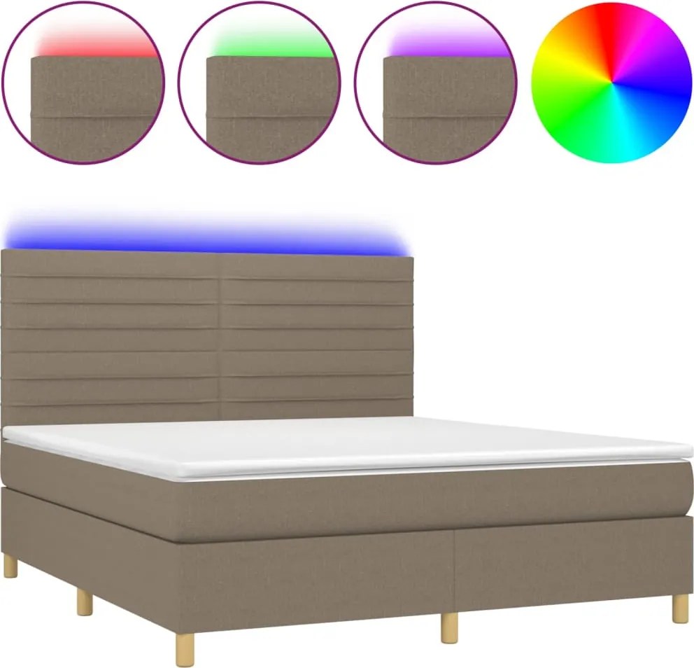vidaXL tópszínű szövet rugós és LED-es ágy matraccal 160x200 cm
