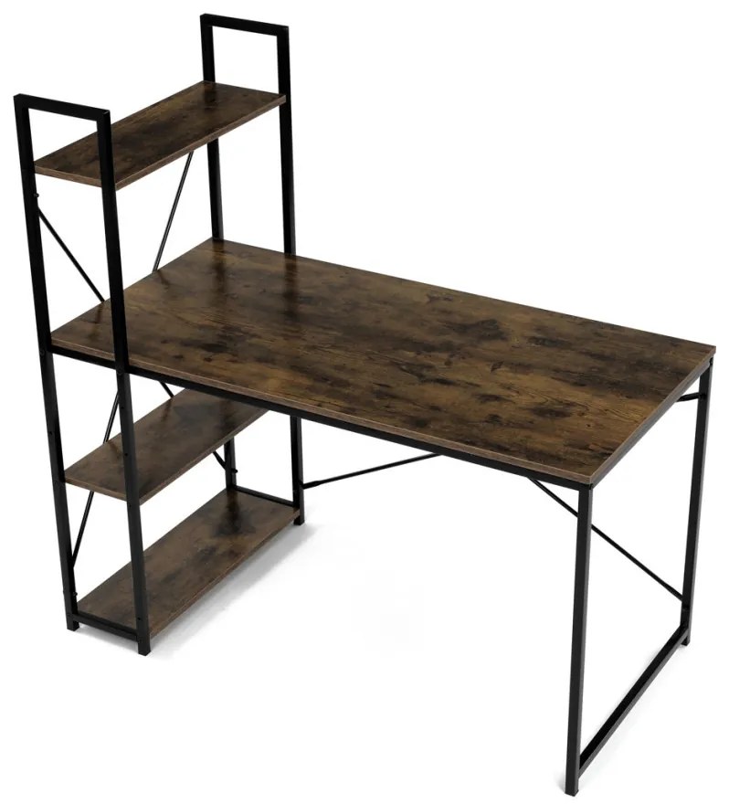 Birou cu raft, MDF, decor lemn vechi, metal negru