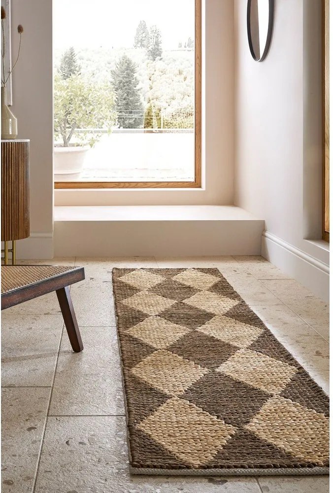 Barna-natúr színű kézi szövésű jutakeverék futószőnyeg 60x230 cm Effie Diamond – Flair Rugs