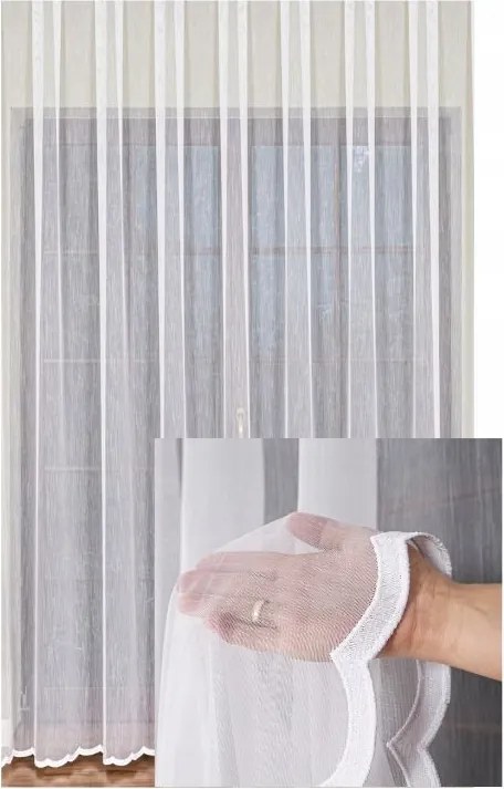 Függöny Fehér Hímzett Alsó Átlátszó Napellenző Sz.370x150 Szalaggal