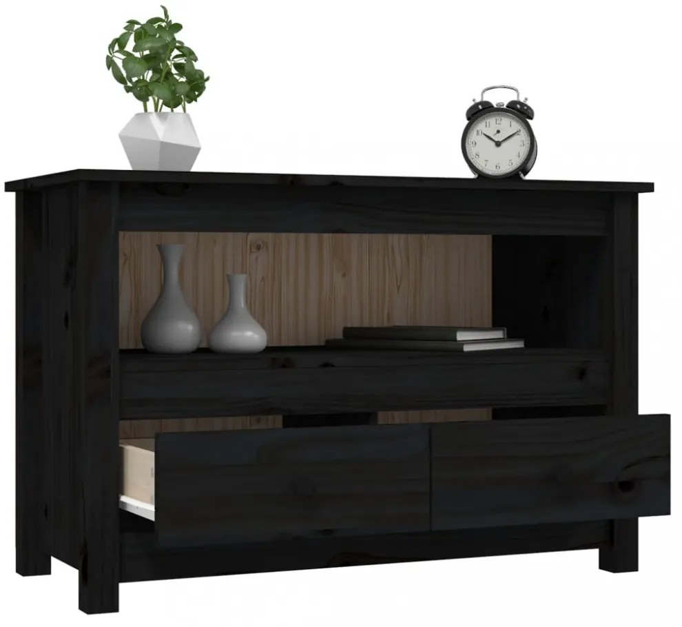 fekete tömör fenyőfa TV-szekrény 79 x 35 x 52 cm