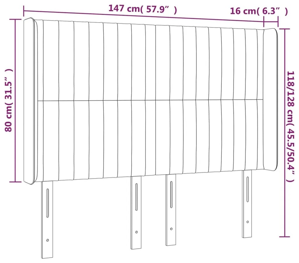sötétszürke bársony LED-es fejtámla 147x16x118/128 cm
