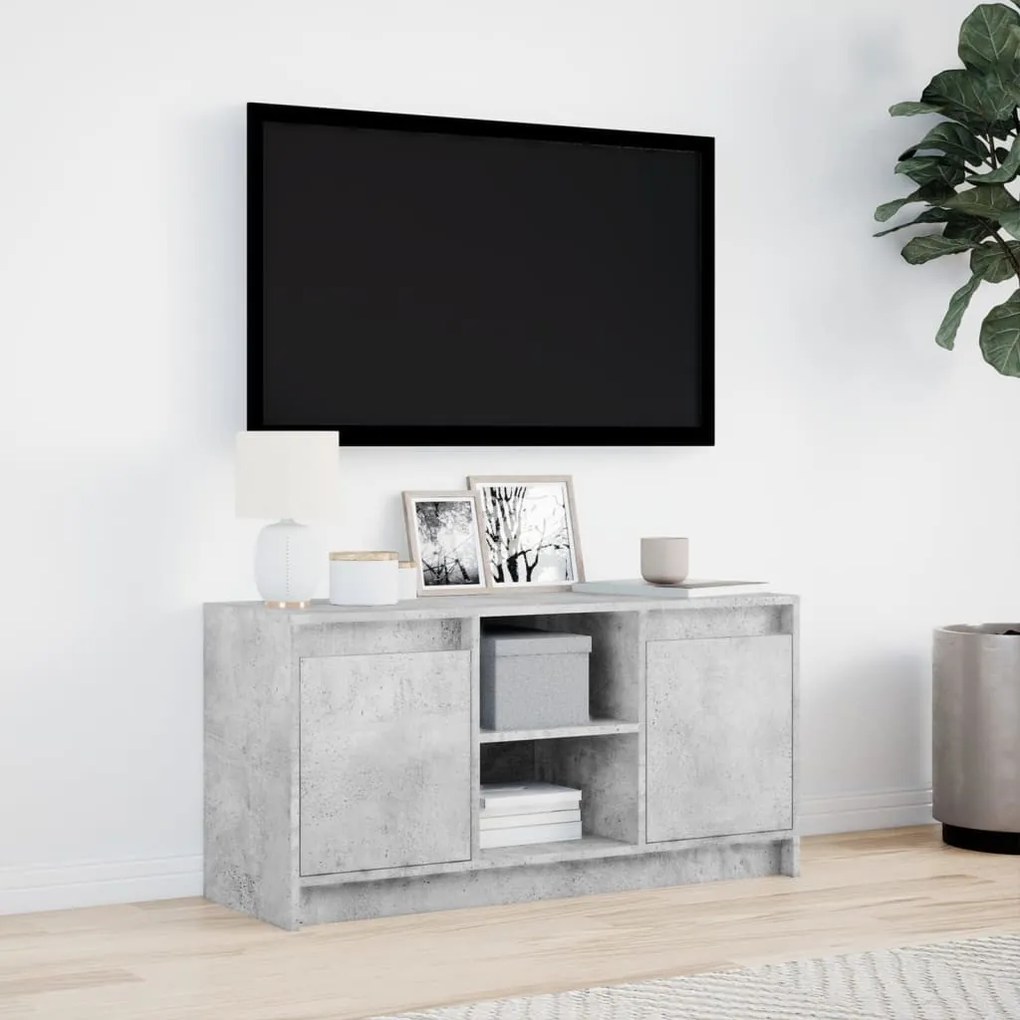 betonszürke szerelt fa TV-szekrény LED-ekkel 100 x 34 x 50 cm
