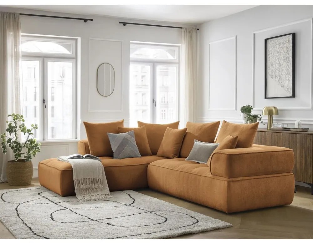 Mustársárga zsenília sarokkanapé (bal oldali-L alakú) Whesley – Bobochic Paris