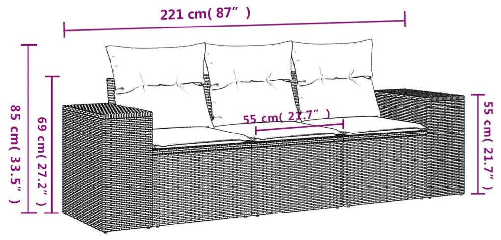 3 részes bézs polyrattan kerti ülőgarnitúra párnákkal