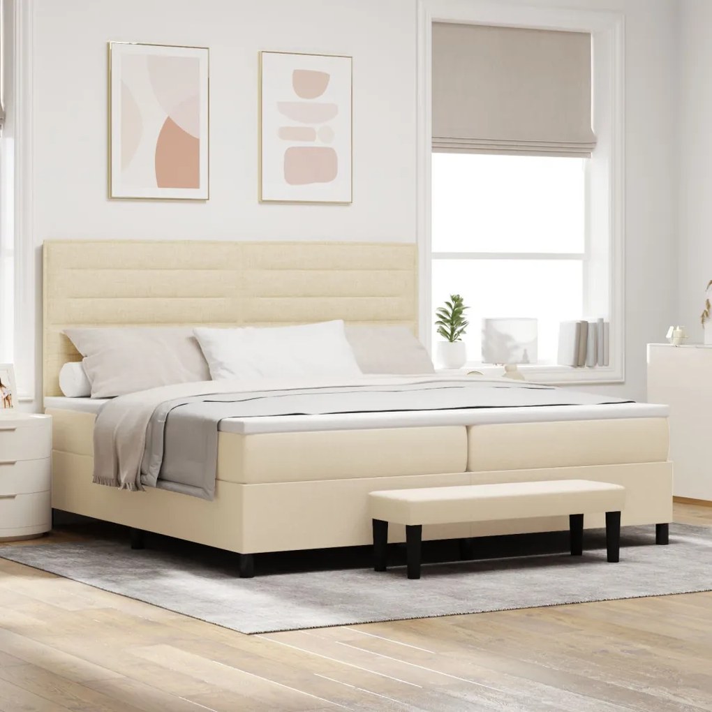 Boxspring ágy matraccal és padlóval Bézs 200x200 cm Szövet