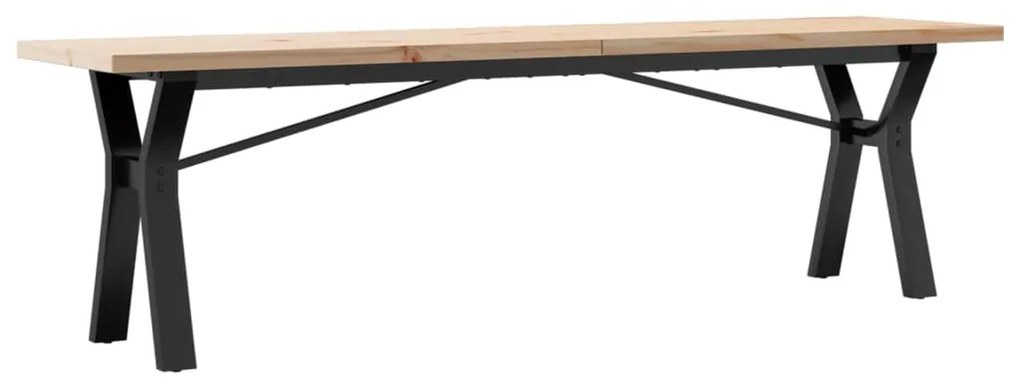 tömör fenyőfa és öntöttvas Y-vázú dohányzóasztal 160x40x45,5 cm