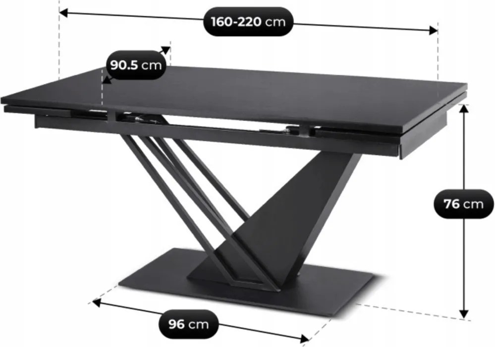 Étkezőasztal REX bővíthető 160–220 cm MDF fekete