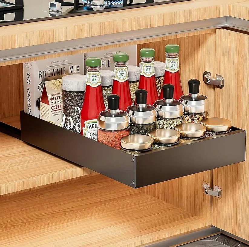 Kihúzható Konyhai Fiók Teleszkópos Rendszerező Fekete 30 CM