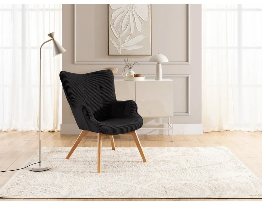 Fekete kordbársony fotel Niko – Ropez