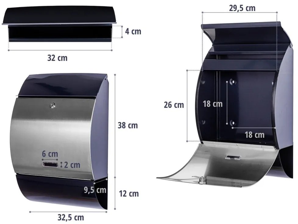 STILISTA Fali postaláda 33 x 48 x 17 cm acél