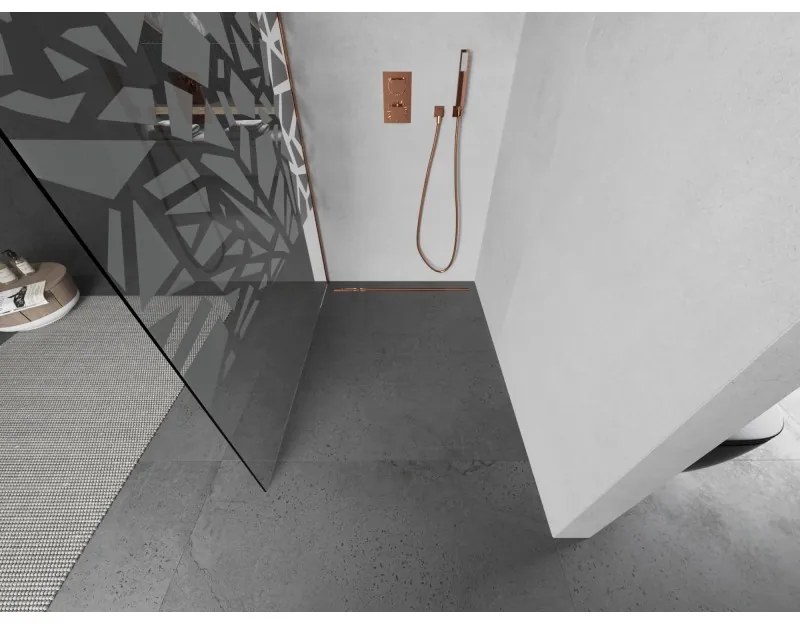 Mexen Kioto, Walk-In zuhany paraván 70 x 200 cm, 8 mm átlátszó üveg fehér mintás, réz matt profil, 800-070-101-65-85