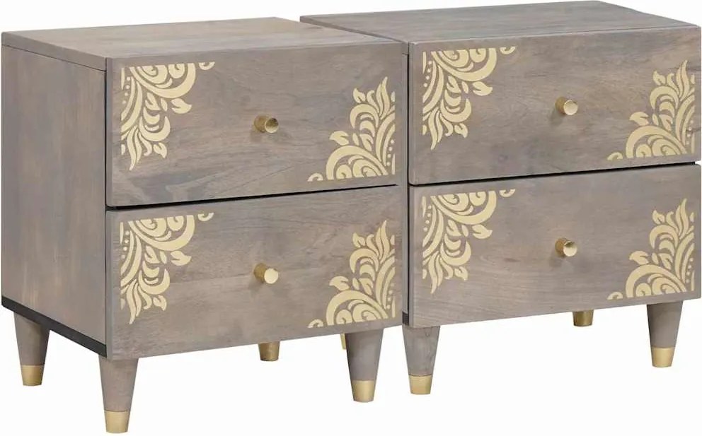 vidaXL Éjjeliszekrény 2 pcs Szürke 40 x 33 x 46 cm Tömör Mangófát