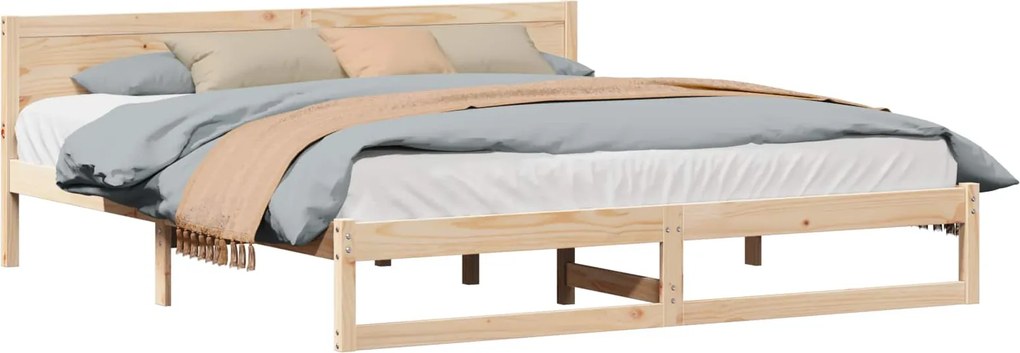vidaXL Ágykeret fejtámlával Természetes 200 x 200 cm Tömör fenyőfa
