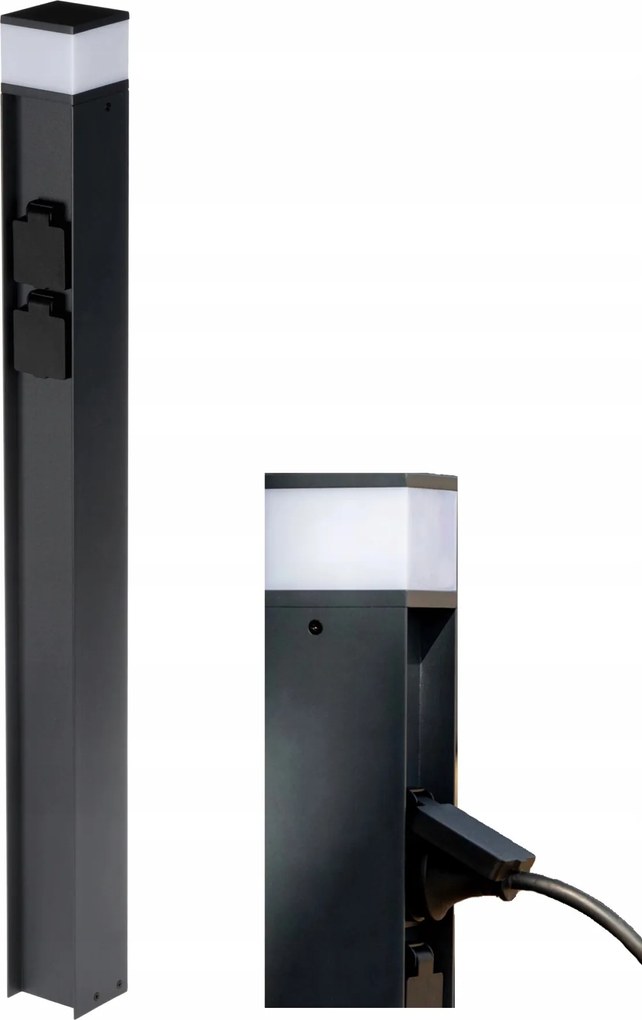 Kerti Világítóoszlop 2x Schuko Elektromos Aljzat G9 80 Cm Fekete