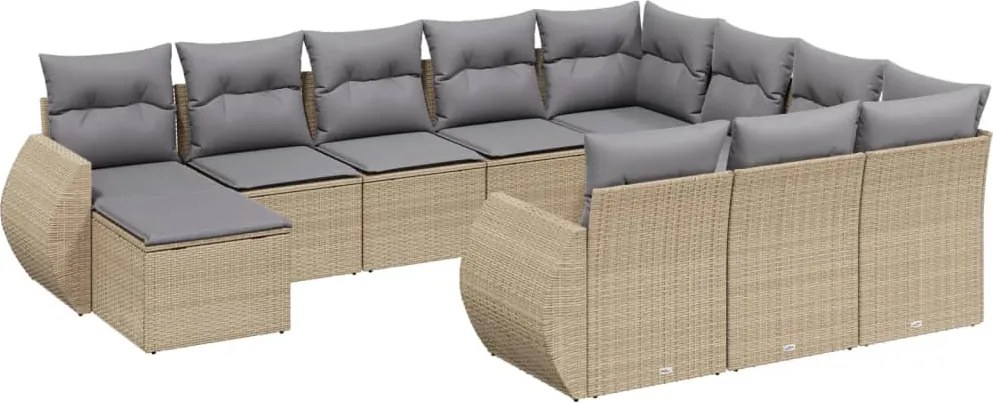 vidaXL 11 részes bézs polyrattan kerti ülőgarnitúra párnákkal
