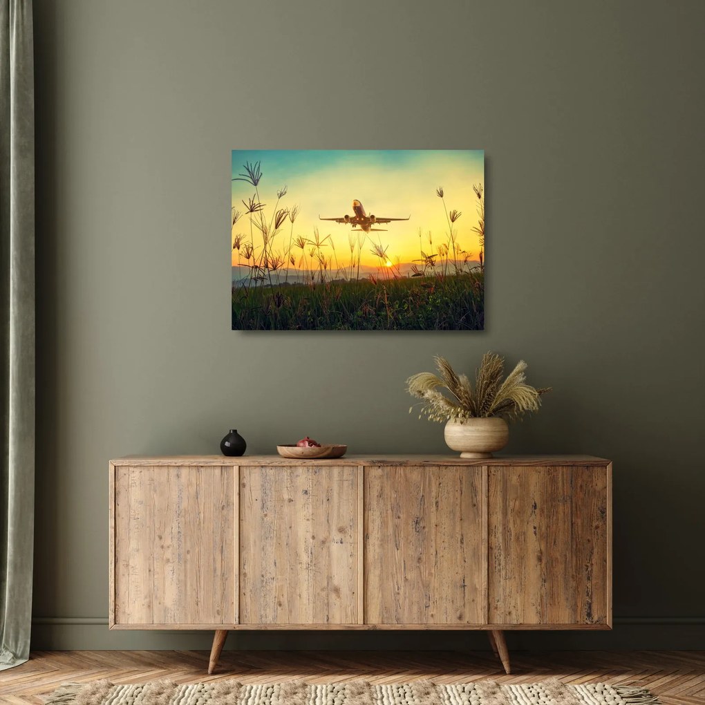 Kép a repülőgép felszállásáról (üvegen) (70x50 cm)